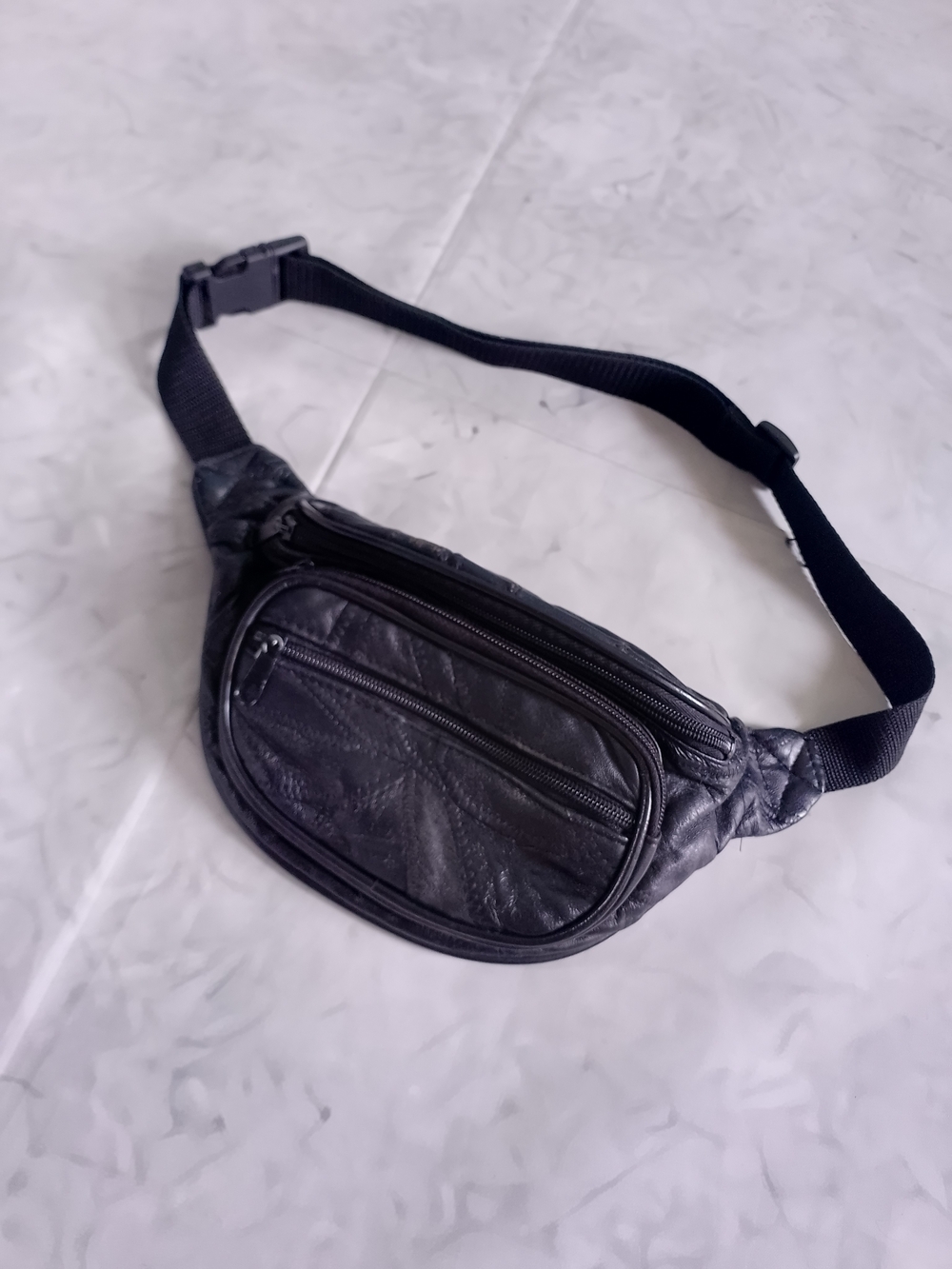 Vintage Black Leather fanny Pack Waist Bag UNISEX